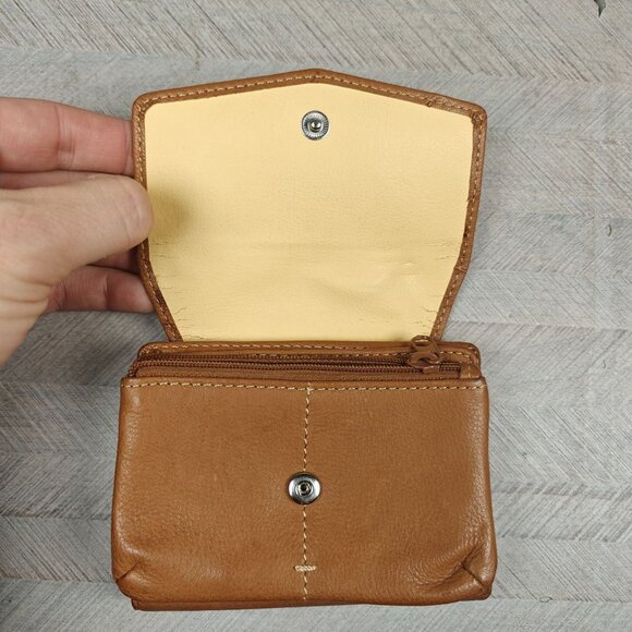 Vintage Brown Genuine Leather Compact Wallet Snap Closure Zippered Coin Pocket - Picture 3 of 9